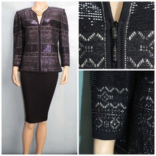 St. John Knits Evening Black Jacket L Size 10 Blazer Sequined Studded Shimmer