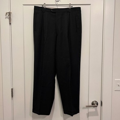 Arlotta Titanus Mens Black Pleated Cuffed Extra Fine Merino Wool Trousers Italy
