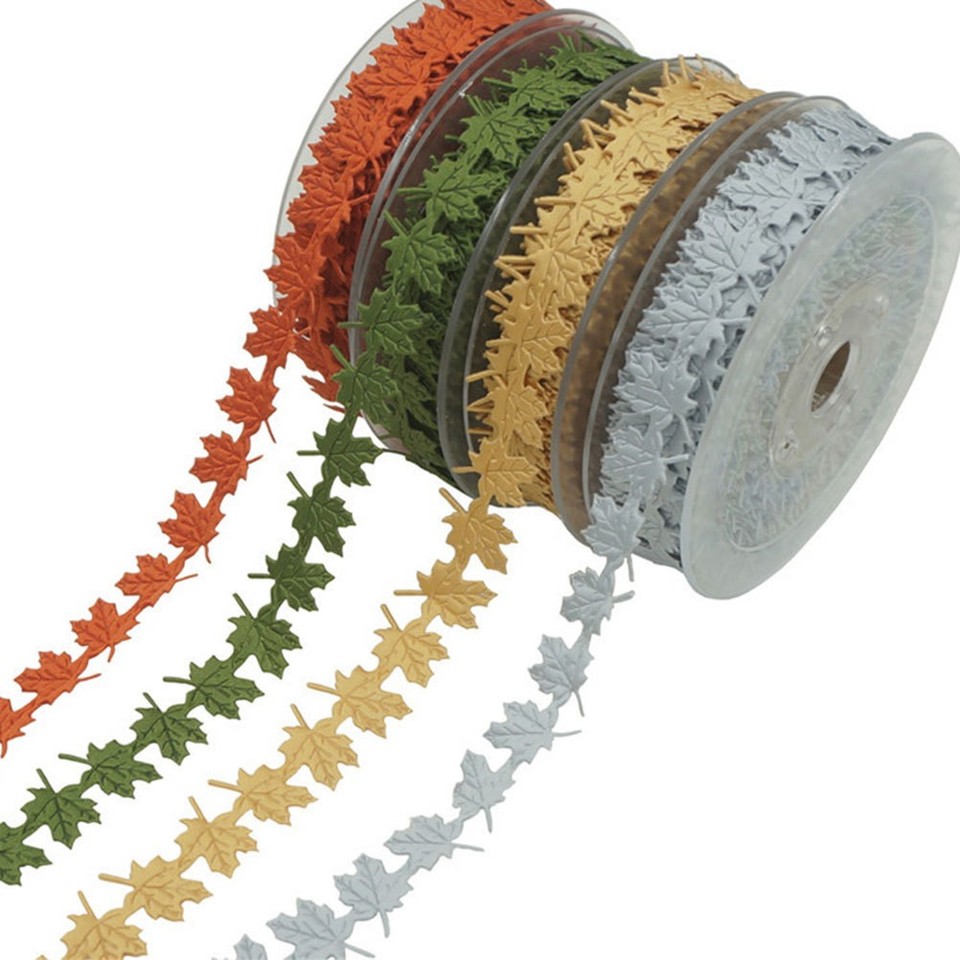 Red Ribbon Maple Decorative Embossed Maple Leaf Ribbon 15 Yard Roll Ribbon for ...