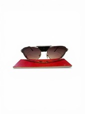 Cartier Santos Dumont Aviator Sunglasses Silver Frame Leather Brow Bar