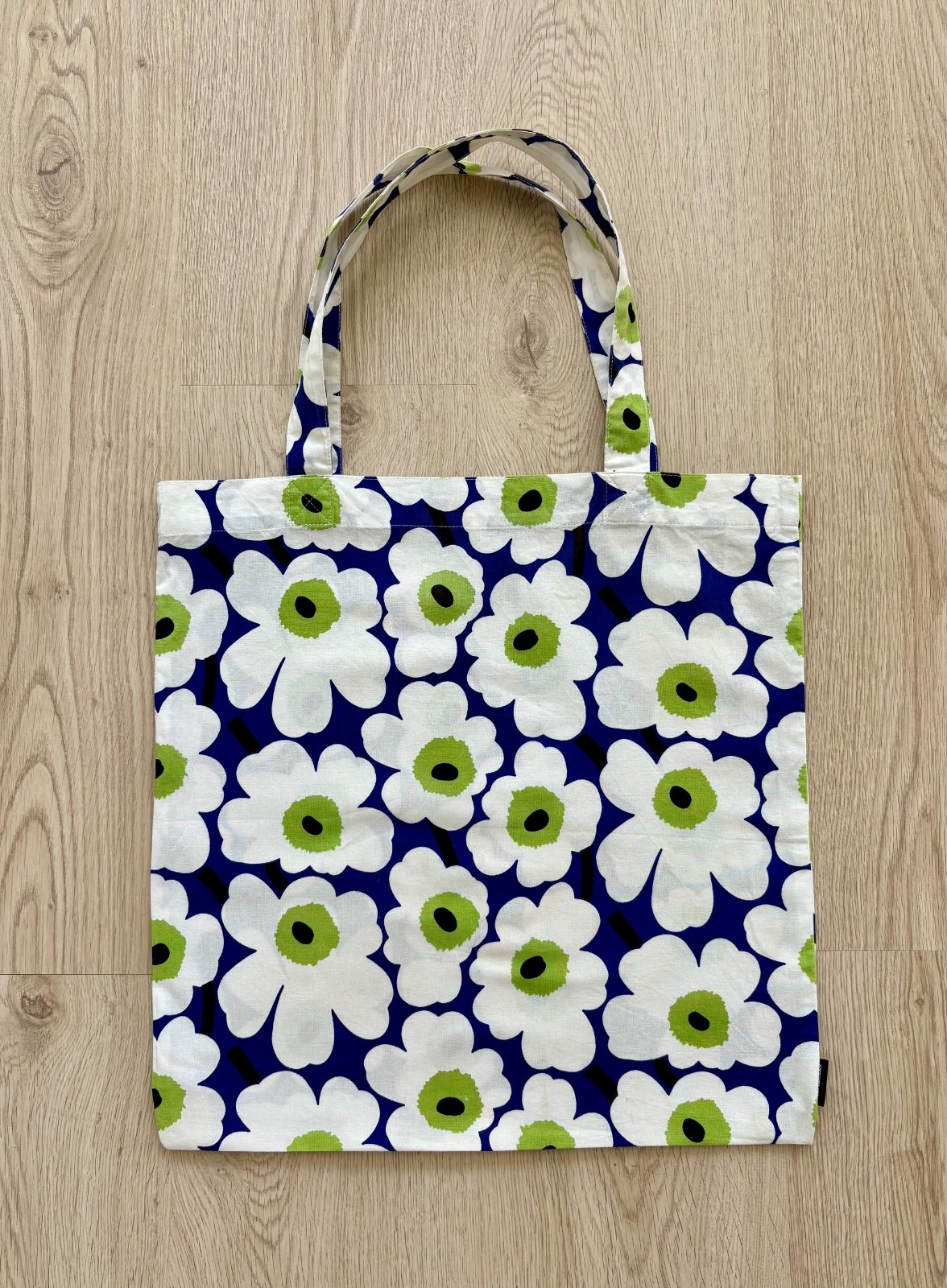 Marimekko Mini Unikko x Finnair Tote Bag Blue Green Cotton 42x41cm Finland Rare