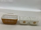 Pyrex Butterfly Gold Refrigerator Dish Set 3 Dishes 501 502 with Lids Vintage