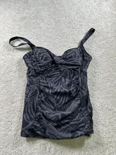 Xhilaration Women's Swimwear Tankini Top Size S Black Leaf Print Nylon