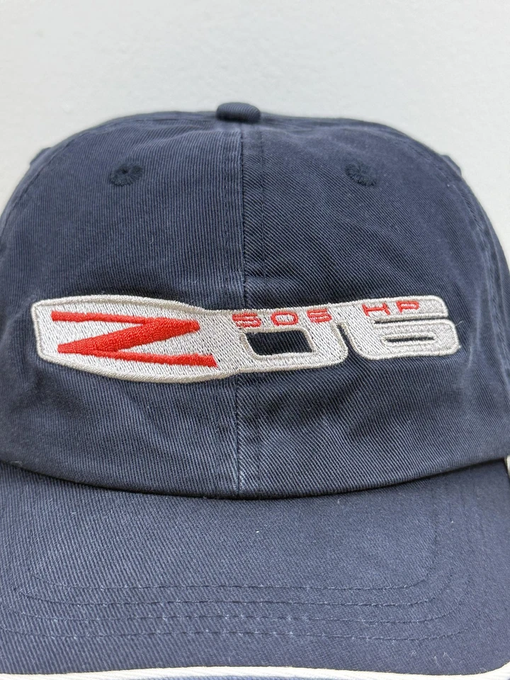 Vintage Corvette Hat Z06 505 HP Cap Strap Back Navy Blue Sports Car Racing Chevy - Image 2 of 4