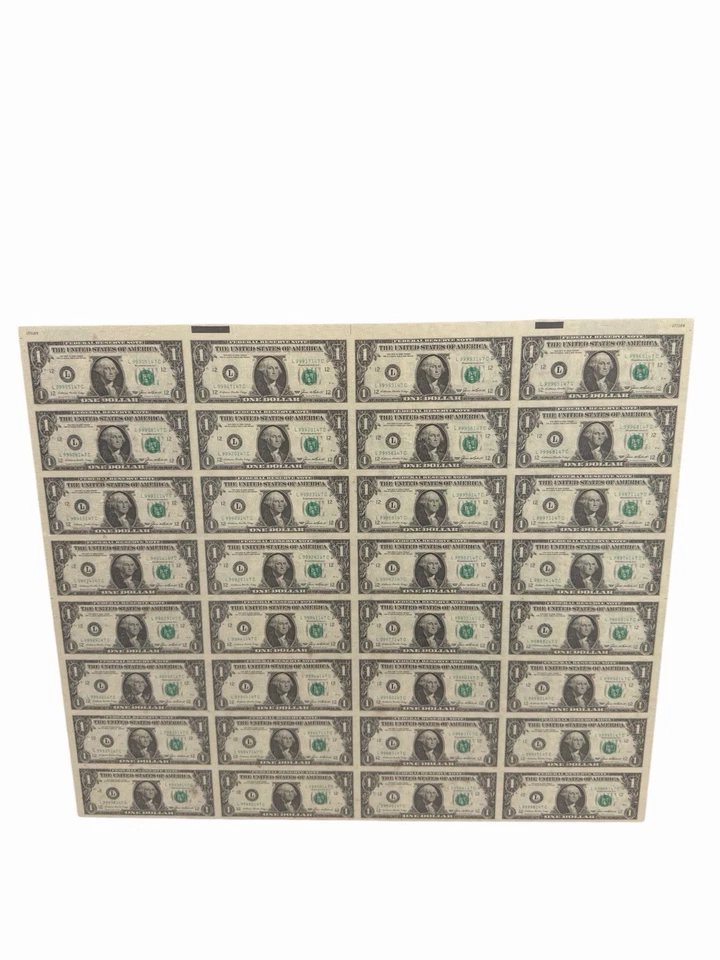 1985 Series Uncut Sheet Of 32 $1 Dollar Bills BEP USA Federal Reserve Framed - Image 2 of 4