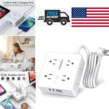 Flat Plug Power Strip 6 Ft with 8 Outlets and 4 USB Ports for Space Saving