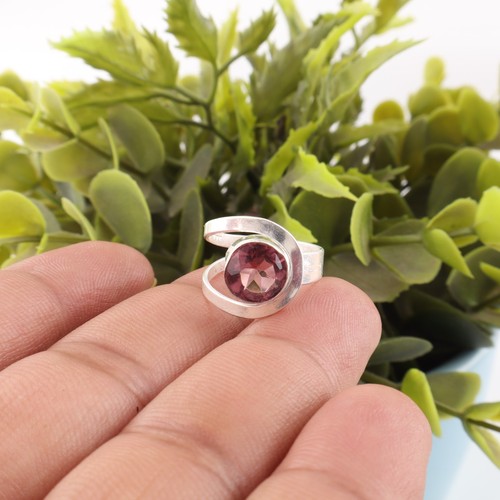 Round Rhodolite Sterling Silver Band Ring Sister Wedding Anniversary Gift 6.5 - Picture 2 of 2