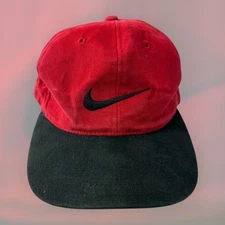 NIKE Corduroy Baseball Hat Red Cap Black Center Swoosh Check OS One Size