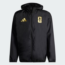 Chaqueta cortavientos con capucha y cremallera Adidas para hombre Copa Mundial de la FIFA 2026 negra dorada -M