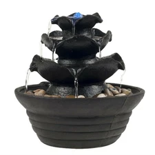 Tabletop Electric Water Fountain 3 Tier Cascading Indoor Waterfall w/ LED Light