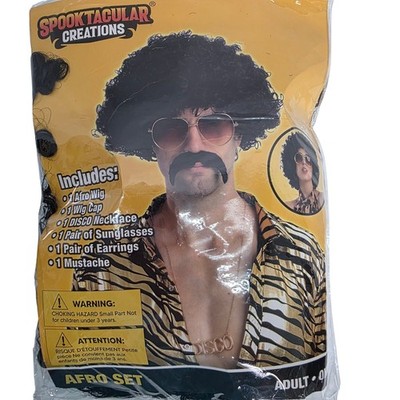 Spooktacular Creations Afro Costume Wig and Sunglasses, Disco Necklace New 