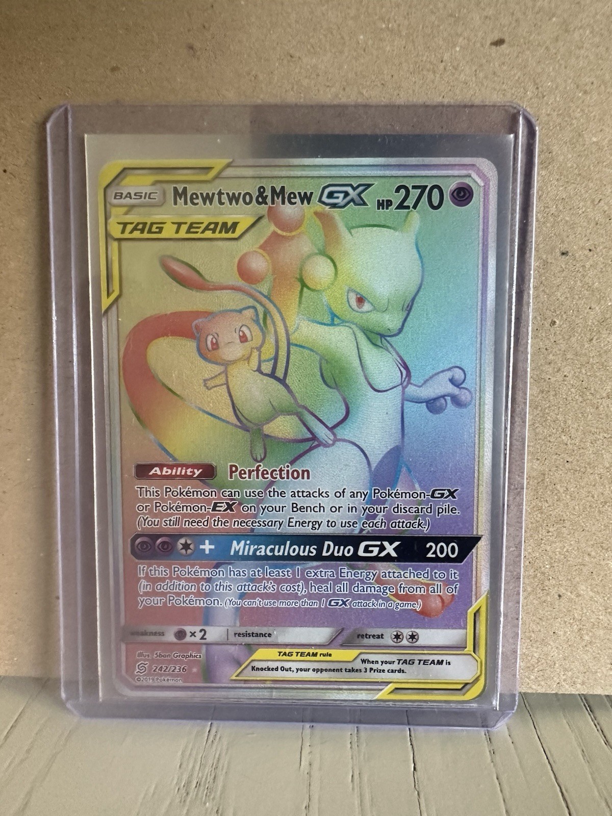 Pokémon Unified Minds Mewtwo & Mew GX Tag Team 242/236 Rainbow Secret Rare NM/M