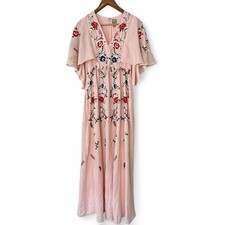ASOS Embroidered Maxi Dress Pink Floral Boho Festival Size 2