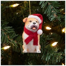 Christmas Santa Hat Bulldog Dog Ornament Decor Holiday Home Pet Puppy Decor New
