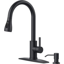 Black Kitchen Faucet with Soap Dispenser, Single Handle Stainless Steel Trans...