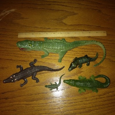 Lot of 5 Toy Crocodiles and Alligators- Plastic and Rubber Animals One Jumbo