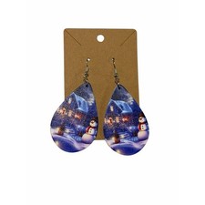 Holiday Snowman Teardrop Earrings - Blue
