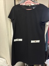 Tommy Hilfiger Black White Trim Knee Length Back Zip w/Pull Logo Dress Size 16