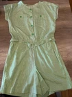 Vintage Evita Sport Romper Green Pinstripes Button Up Belt Pockets Women's Med