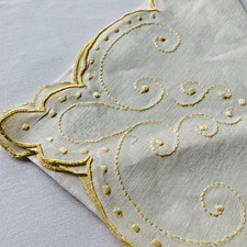 Vtg Madeira Embroidered Linen Cotton Hankie Handkerchief Yellow Scalloped NWT