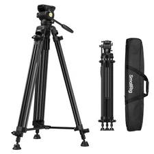 73''/186cm Heavy Duty Aluminum Alloy Video Tripod, Max Load 8kg (18lbs), Flui...