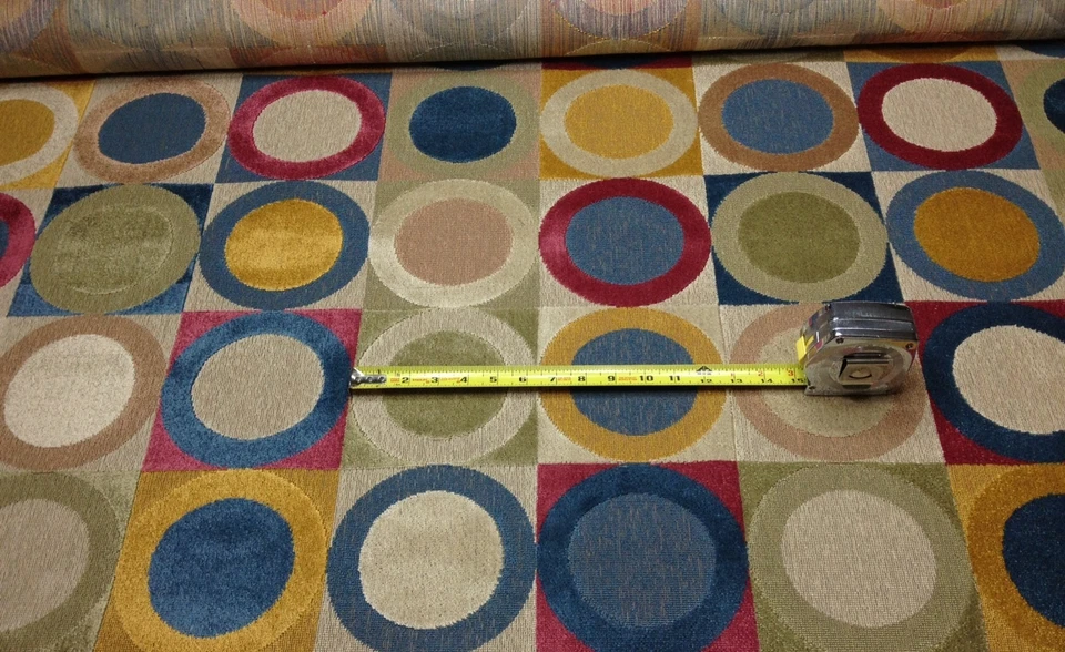 CLARENCE HOUSE TURANDOT MULTI GEOMETRIC CIRCLE LINEN VELVET FABRIC BY THE YARD - Image 2 of 4