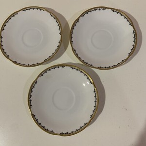 Set of 3 Antique Hermann Ohme Germany Gold Trim Small 4.5" Saucers