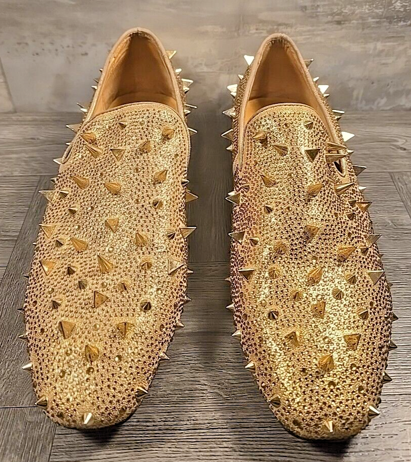 Ferucci Men's Spiked Dress Shoes/Slippers/Loafers/Prom Size 13 Gold