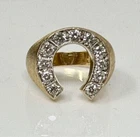 0.50Ct Round Cut Real Moissanite Men's Horseshoe Ring 14K Yellow Gold Plated