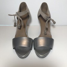 Hermes Open Toe Closed Back Shoes Heels Two Tone Suede Patent Leather Sz 8/39