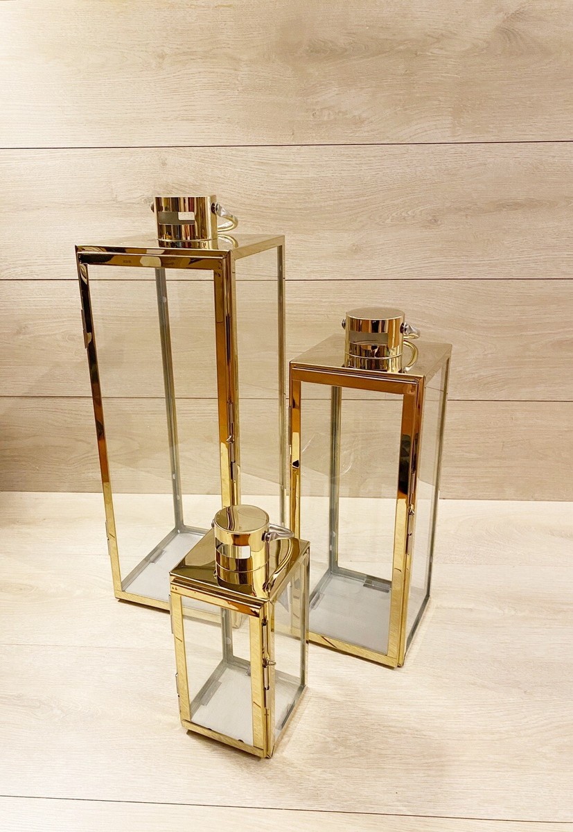 Set 3 Lanterne Vintage Per Interni Ed Esterni - Portacandele In Ferro E Vetro - Nero - Foto 5