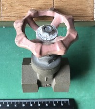 OLD BRONZE GATE VALVE , 1" BSP THREAD , GOOD COND