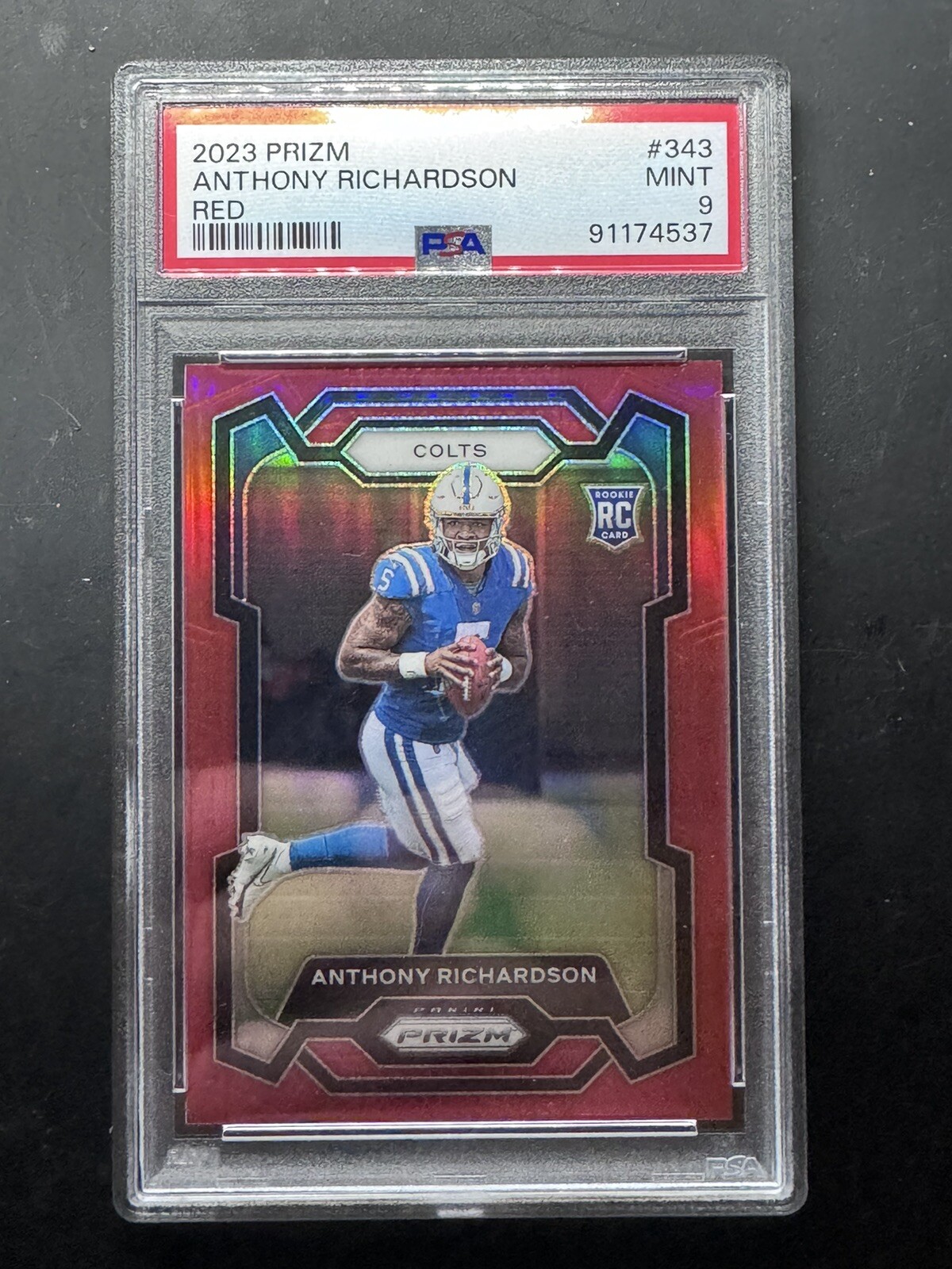 2023 Panini Prizm Anthony Richardson Rookie Card RC Red Prizm SSP #343 - PSA 9