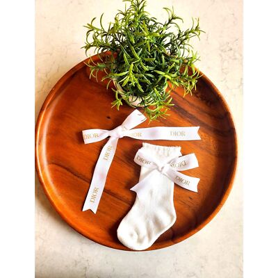 Luxe Baby Gift Set-White Ribbon Socks and Clip/Upcycled Elegance Size 6-12 month