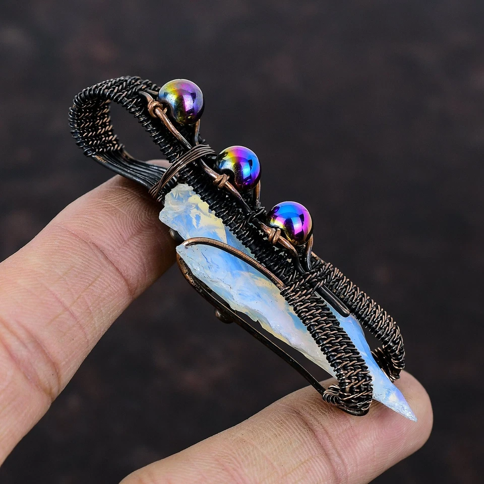 Pingente embrulhado com fio de cobre bruto opala leitosa para meninas 3,07" - Imagem 3 de 4
