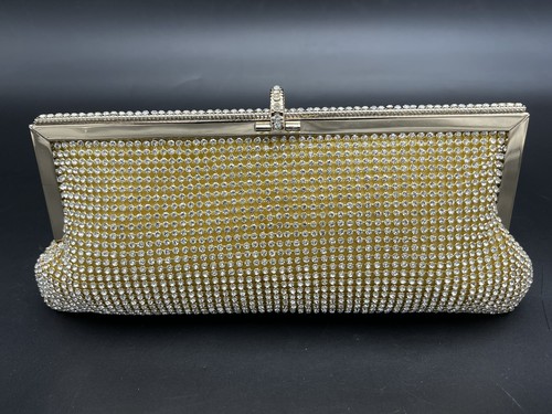 Evening Bag Gold w/Rhinestones Wedding Bags Women Party Handbag Clutch Chain - Picture 6 of 13