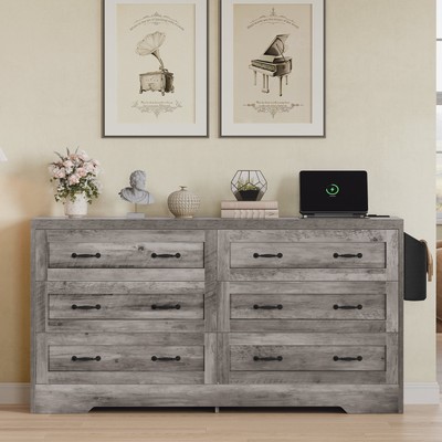 60 Inch Large 6 Drawers Storage Dresser TV Stand for 65in TVs Chest of Drawers
