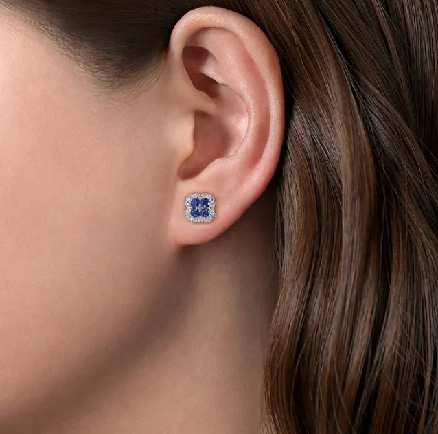 BRINCOS DE SAFIRA DE OURO BRANCO 14K USADOS COM DIAMANTE GABRIEL AND CO - Imagem 2 de 2