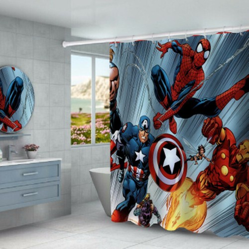 4Pcs Set Spider Man Bathroom Shower Curtain Waterproof Bath Mat Toilet Lid Cover - 第 5/7 張圖片