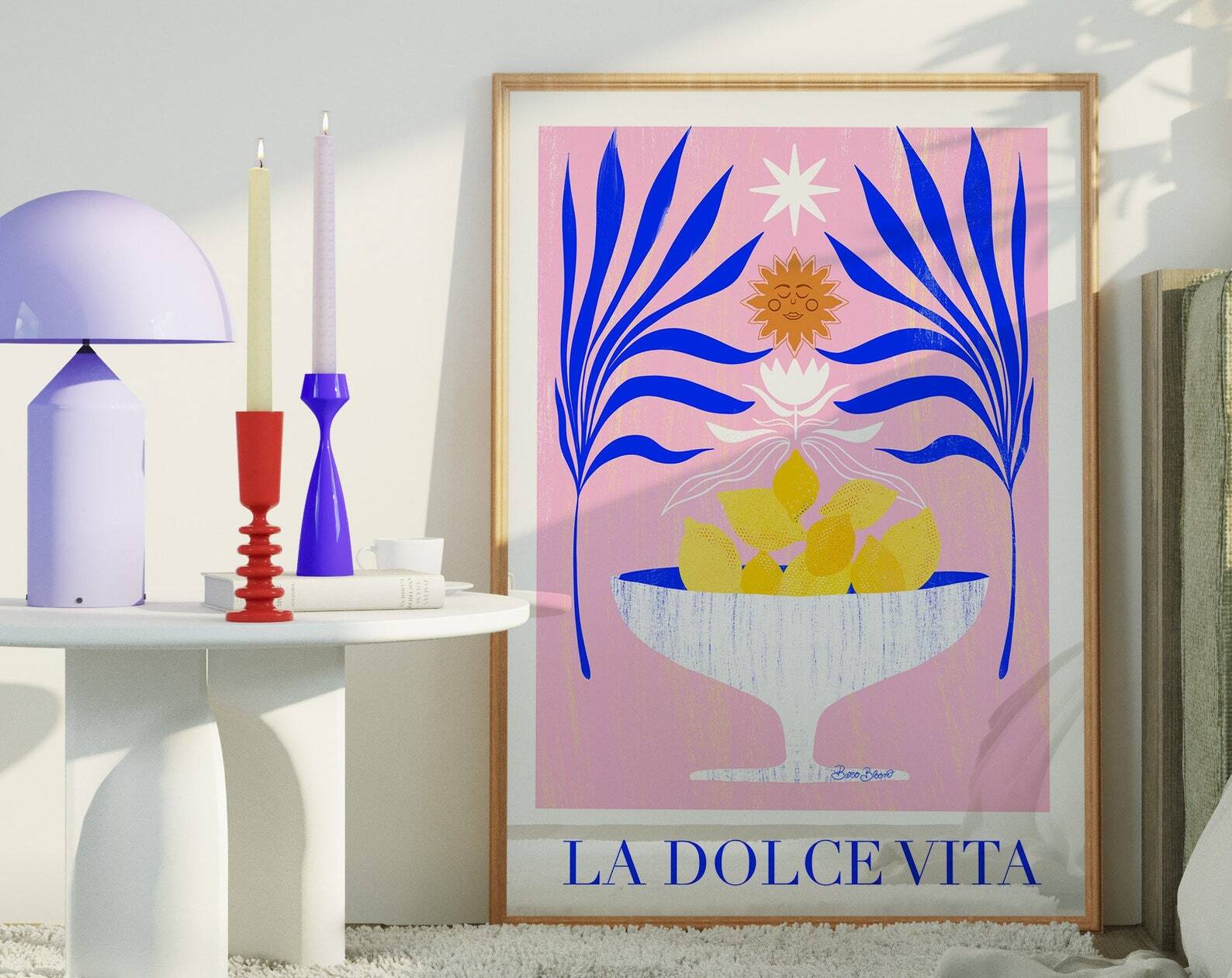 Mediterranean Lemon Bowl Print Pastel Botanical Wall Art Bohemian Floral Decor