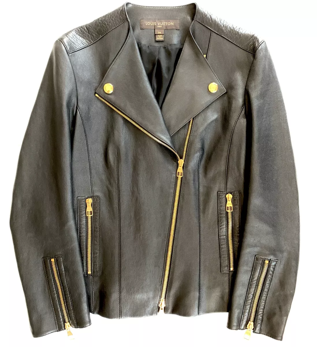 Louis Vuitton Black Leather Lambskin Moto Biker Jacket Size 34 2