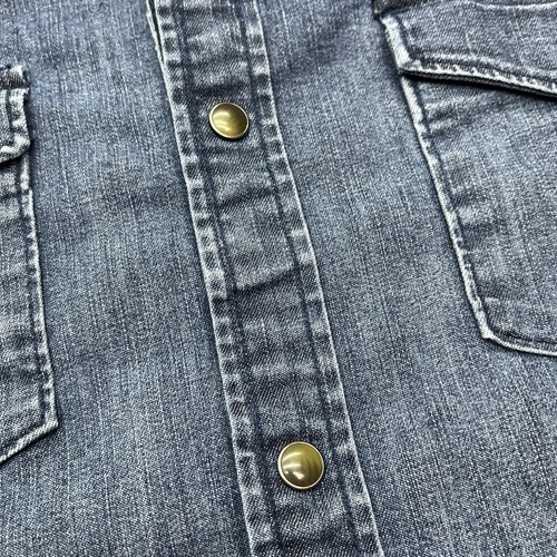 Old Navy Denim Pearl Snap Shirt Mens XL Slim Fit Dark Wash Western Blue Jean - Picture 4 of 9