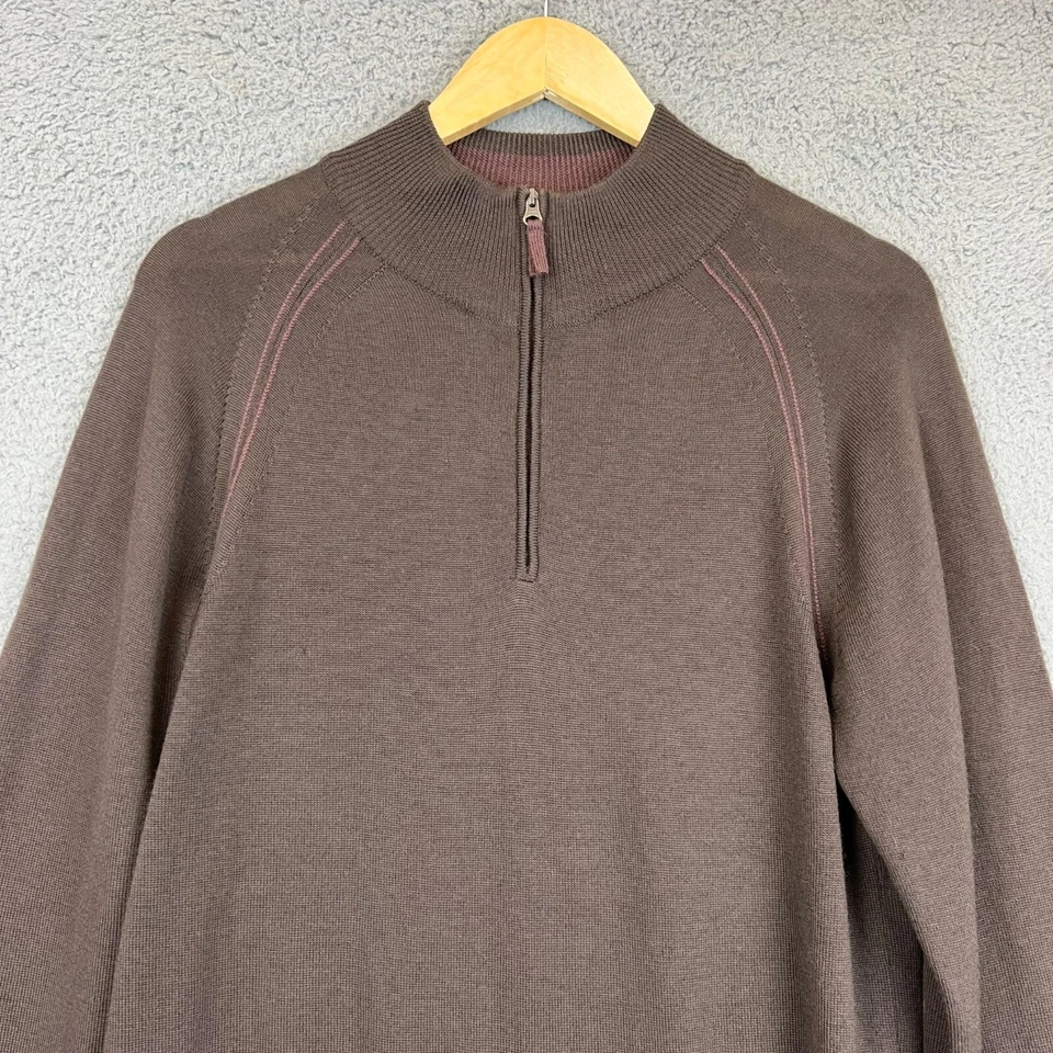 Horny Toad Men's Small Brown 100% Merino Wool Quarter Zip Pullover Sweater - Image 3 of 4