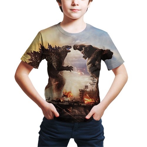 Kids Boys 3D Godzilla VS Kong Print T-shirts Summer Casual Short Sleeve Tee Tops - Picture 6 of 13