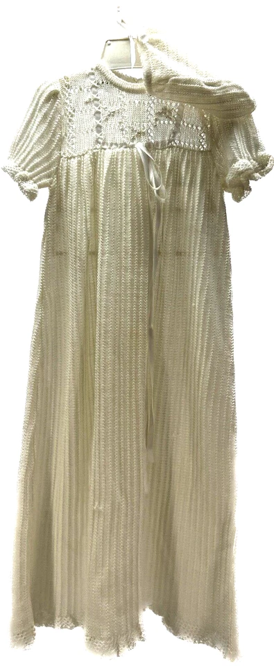 Vintage Neiman Marcus Newborn Baby Christening Baptism Dress & Cap Knit Acrylic - Image 4 of 4
