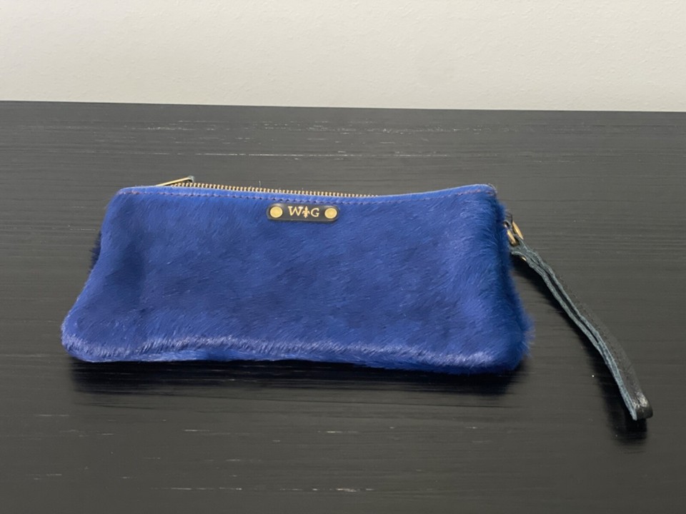NEW Deep Blue Calf Hair Clutch Bag Purse w/ Hand Strap Indigo Blue eBay