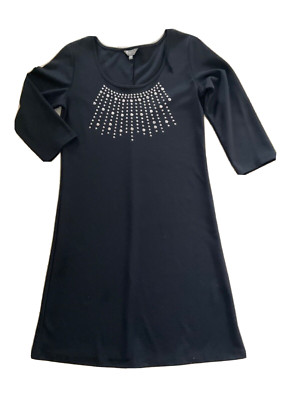 mini Dress  jumper DRESS BLACK Stretch A LINE Tunic - silver studs 12 worn once