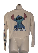 Disney XL Stitch Ohana Cropped Long Sleeve Tee Shirt T-Shirt Knit Top