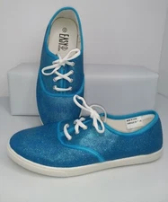 Womens TURQUOISE Sz 10 GLITTER BLING Basic Lace Canvas Sneakers Tennis Boat Shoe