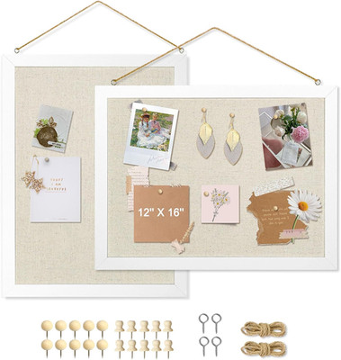 2-Pack Double-Sided Cork Board with Linen, 16'' X 12'' Hanging Wood Framed Bulleti